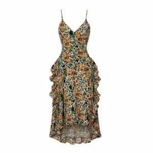Joie Long Floral Dress in Green and Orange
